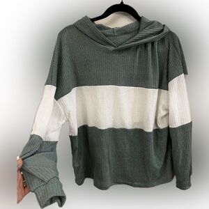 Green and White Women's Hooded Sweater